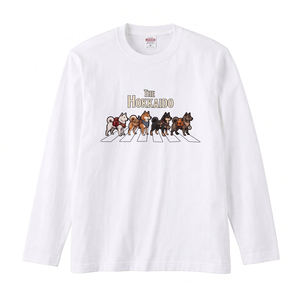 THE HOKKAIDO 北海道犬散歩デザイン ブラック長袖Tシャツ