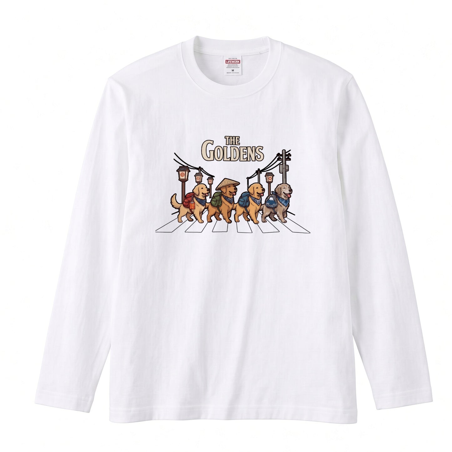THE GOLDENS ゴールデンレトリバー散歩デザイン ブラック長袖Tシャツ