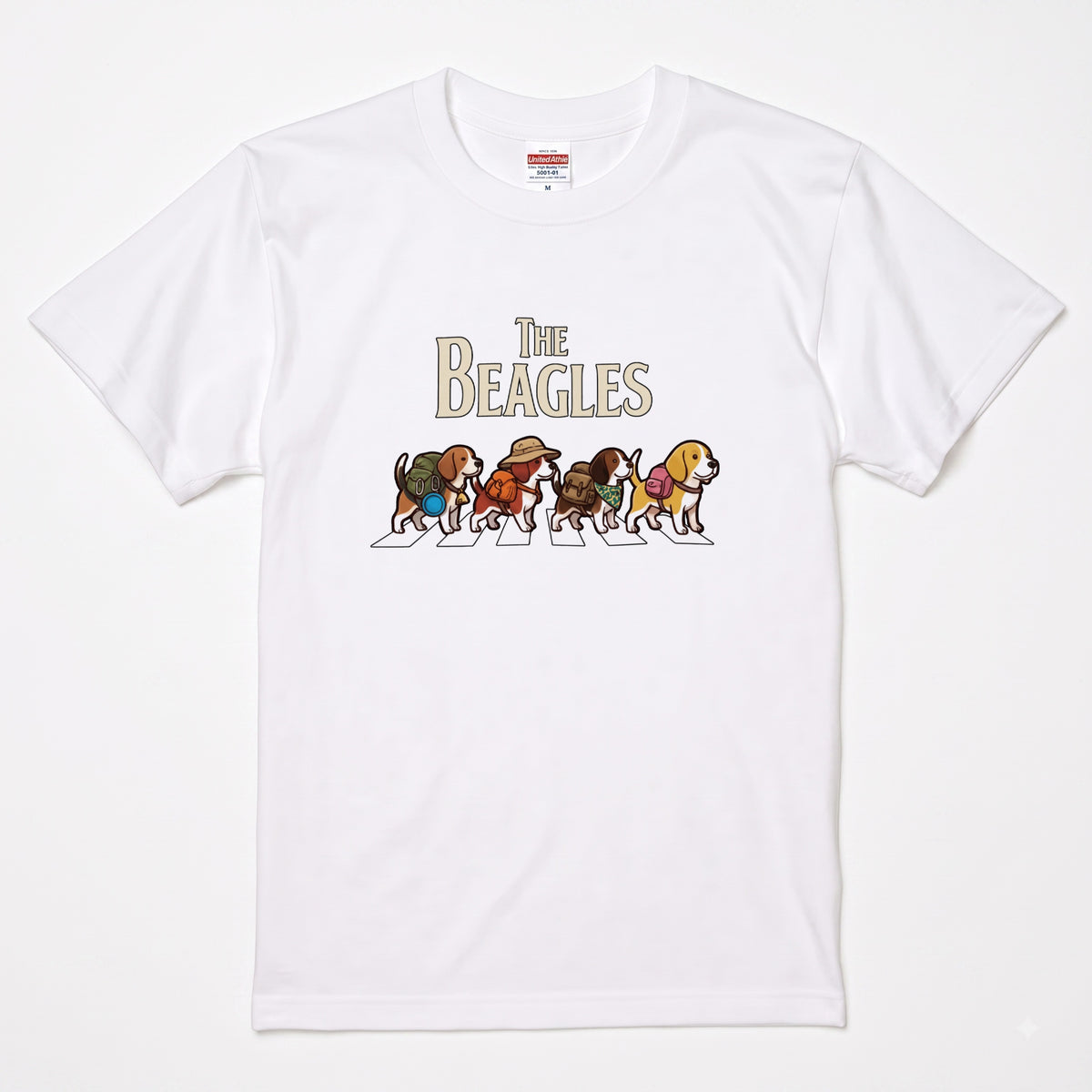 THE BEAGLES 横断歩道 キャンプ ゆるかわ パロディTシャツ 【犬好き・愛犬家・アウトドア・ギフトに最適】