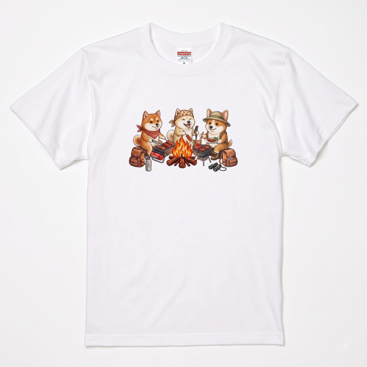 【柴犬・キャンプ＆BBQ】おしゃれな白Tシャツ | CAMPMODE