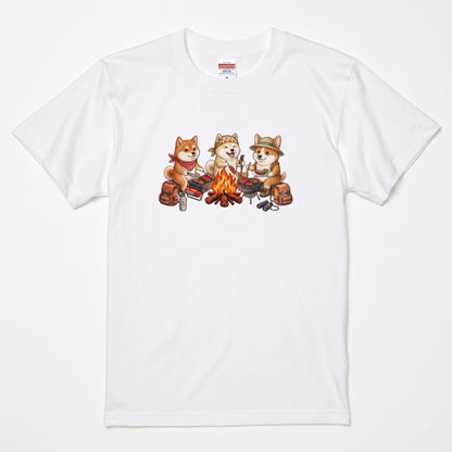 【柴犬・キャンプ＆BBQ】おしゃれな白Tシャツ | CAMPMODE