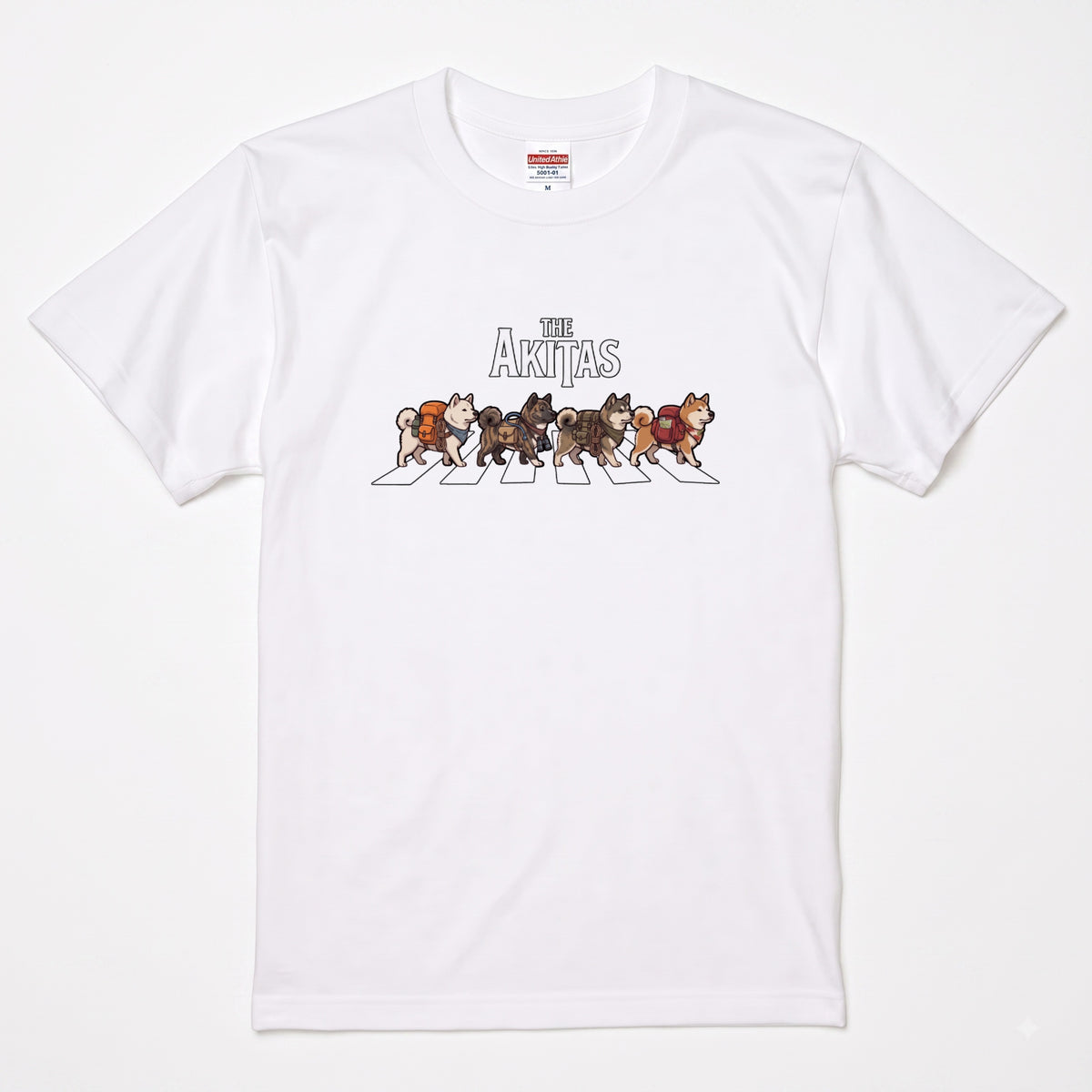 THE AKITAS | 横断歩道 ゆるかわ 秋田犬 キャンプ パロディTシャツ【犬好き・愛犬家・アウトドア・ギフトに最適】