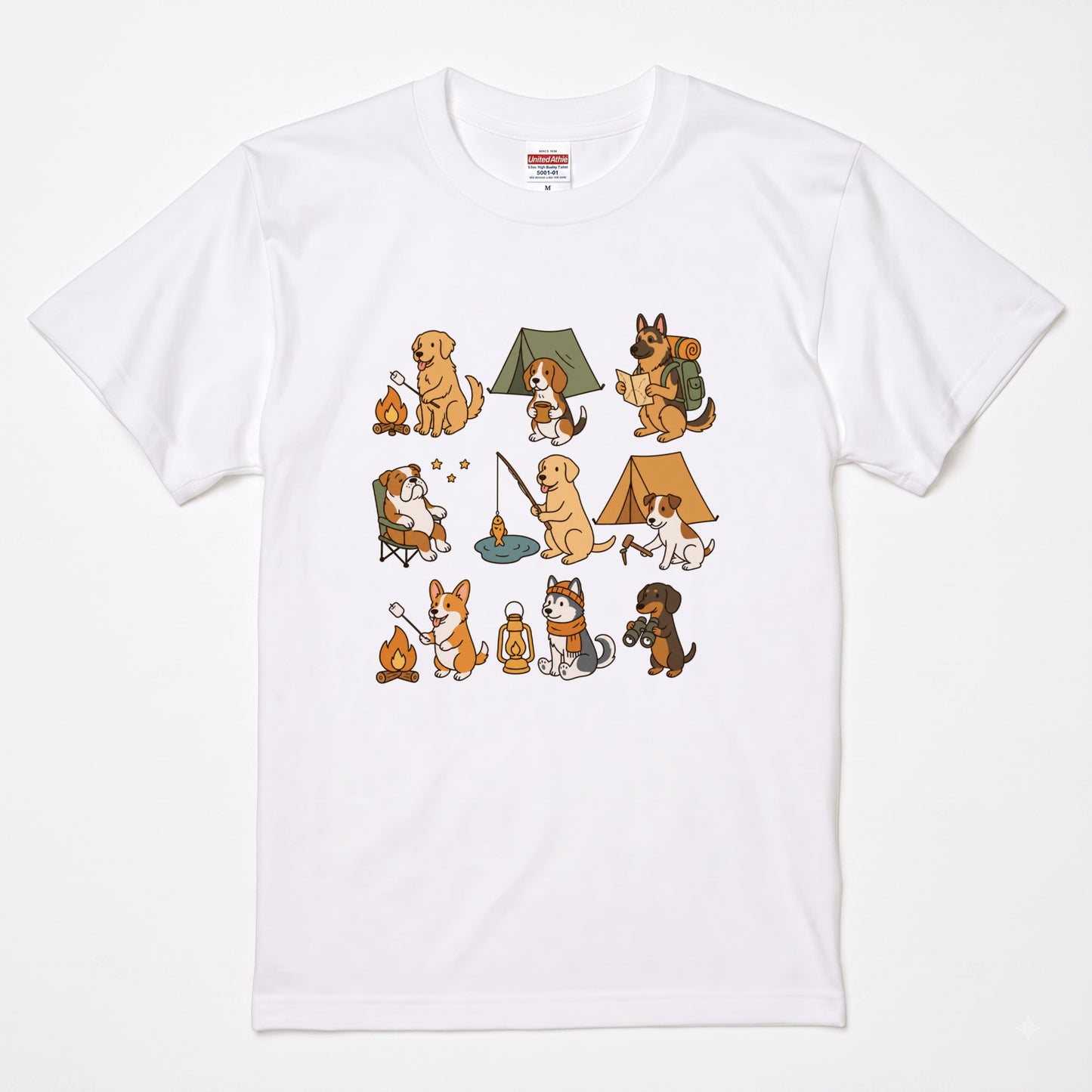 キャンプ 犬 Tシャツ 可愛い 犬 キャンプライフ アウトドア 半袖 ユニセックス ギフト