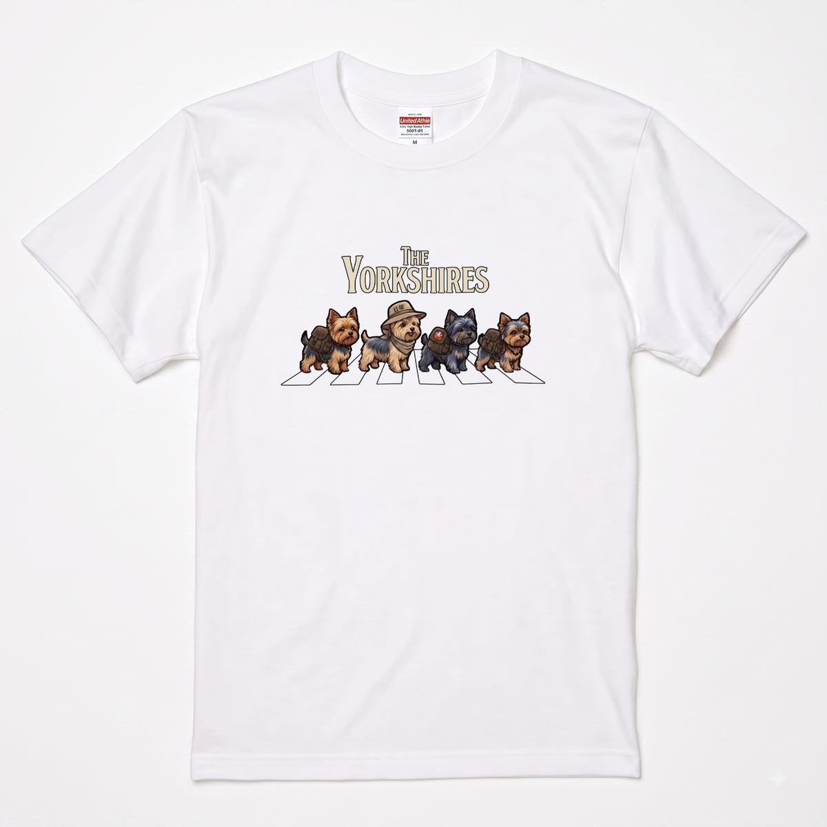 THE YORKSHIRES 横断歩道 キャンプ ゆるかわ Tシャツ 【犬好き・愛犬家・アウトドア・ギフトに最適】