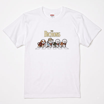 THE BICHONS 横断歩道 キャンプ ゆるかわ パロディTシャツ 【犬好き・愛犬家・アウトドア・ギフトに最適】