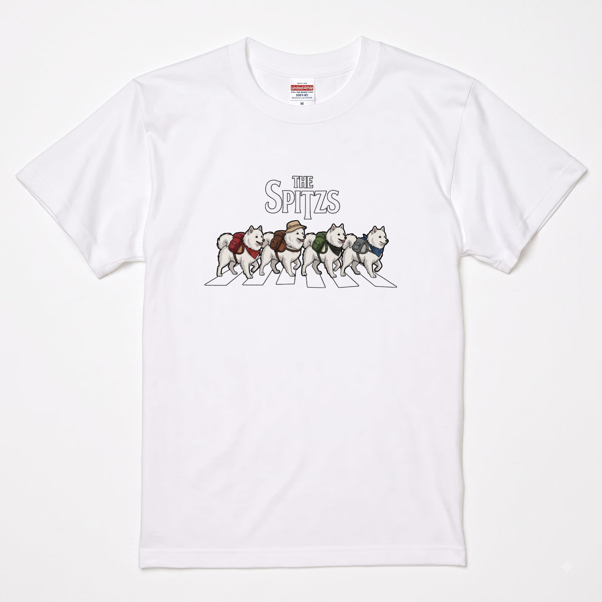 THE SPITZS | 横断歩道 ゆるかわ スピッツ キャンプ パロディTシャツ【犬好き・愛犬家・アウトドア・ギフトに最適】