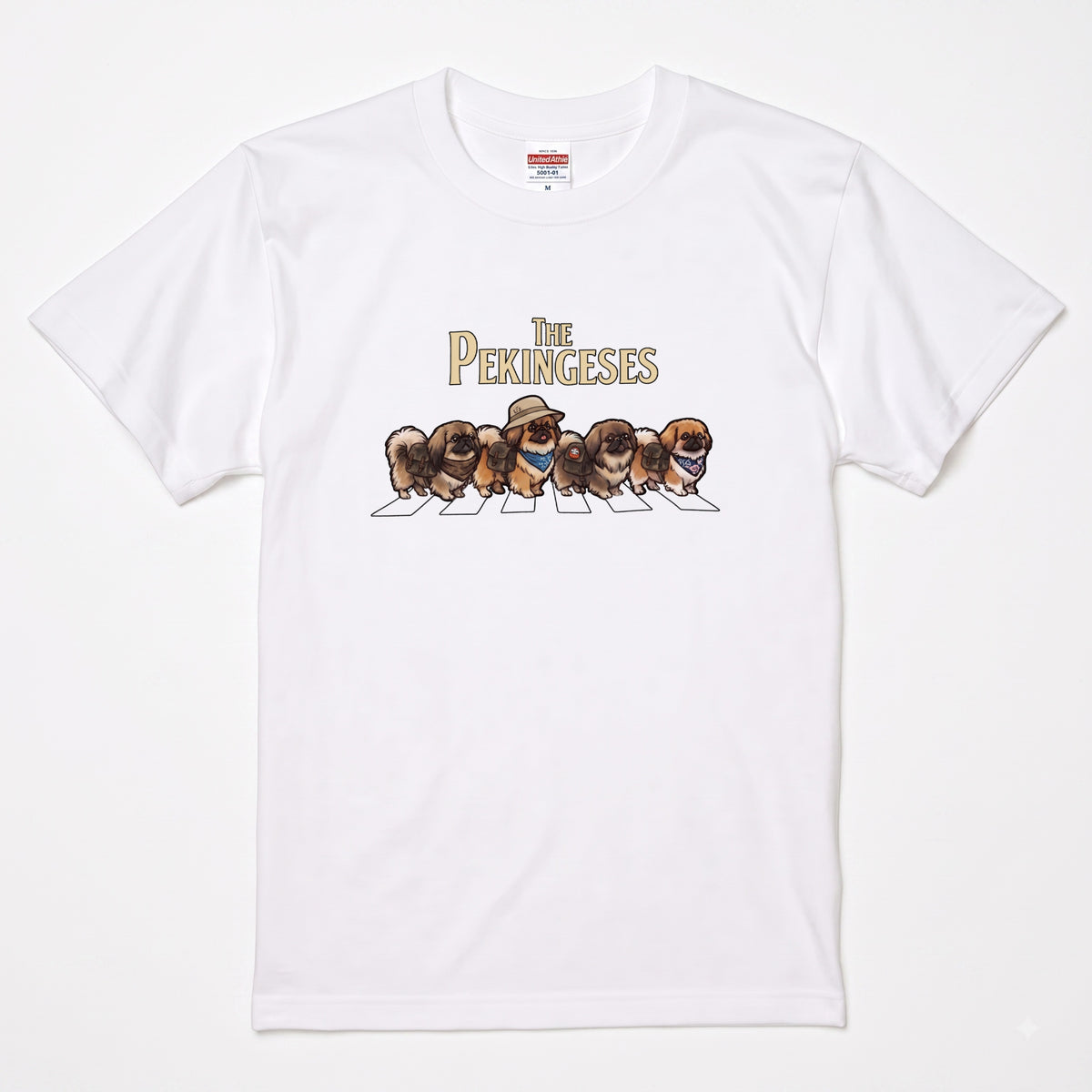 THE PEKINGESES 横断歩道 キャンプ ゆるかわ パロディTシャツ 【犬好き・愛犬家・アウトドア・ギフトに最適】
