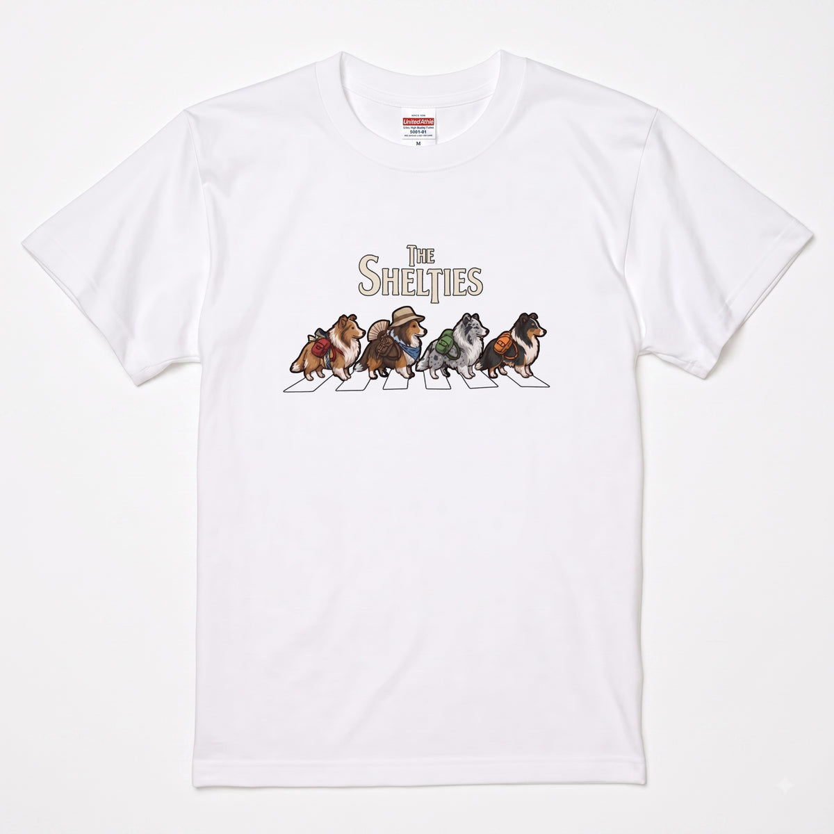 THE SHELTIES 横断歩道 キャンプ ゆるかわ Tシャツ 【犬好き・愛犬家・アウトドア・ギフトに最適】