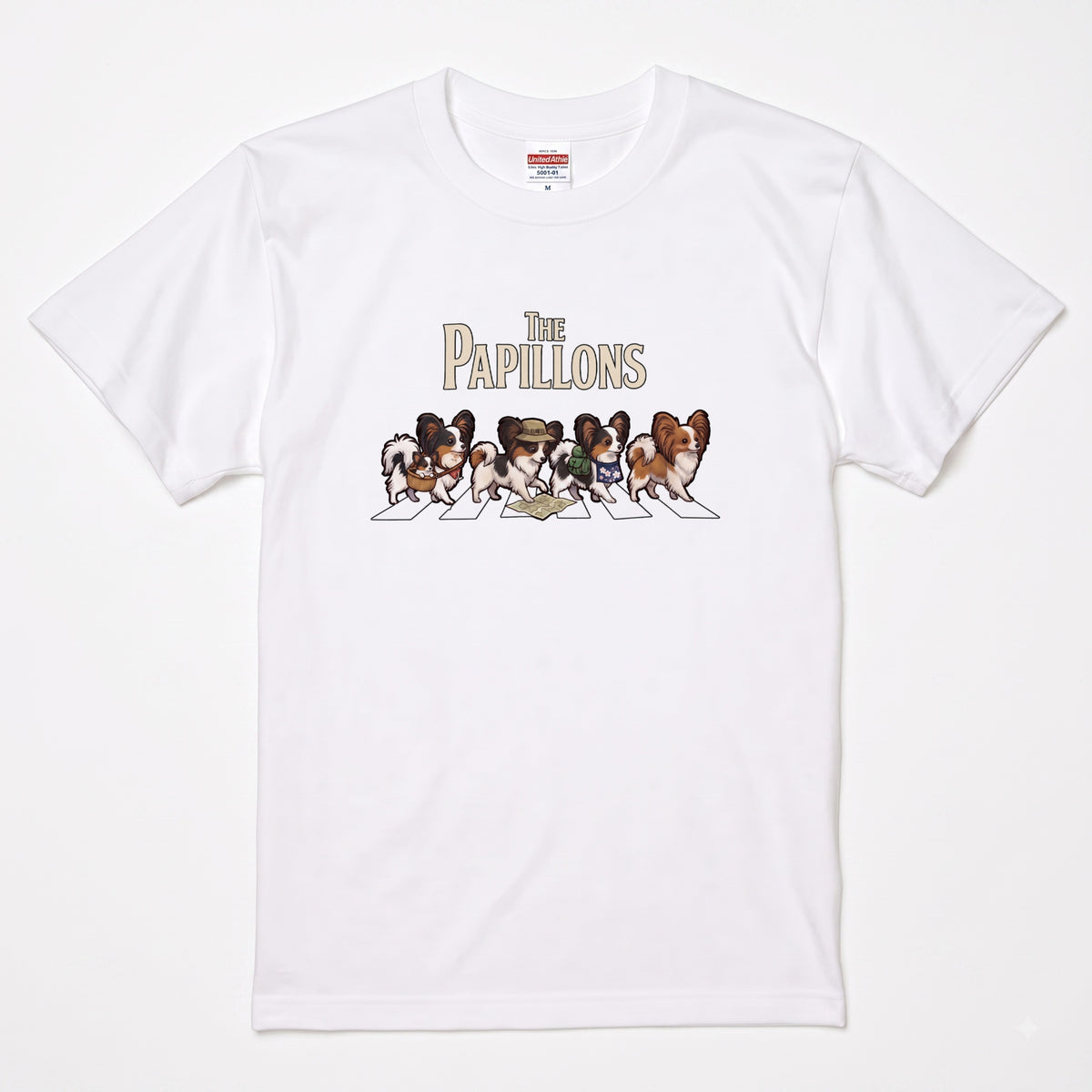 THE PAPILLONS 横断歩道 キャンプ ゆるかわ Tシャツ 【犬好き・愛犬家・アウトドア・ギフトに最適】