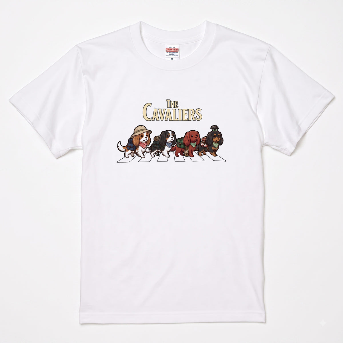 THE CAVALIERS 横断歩道 キャンプ ゆるかわ Tシャツ 【犬好き・愛犬家・アウトドア・ギフトに最適】