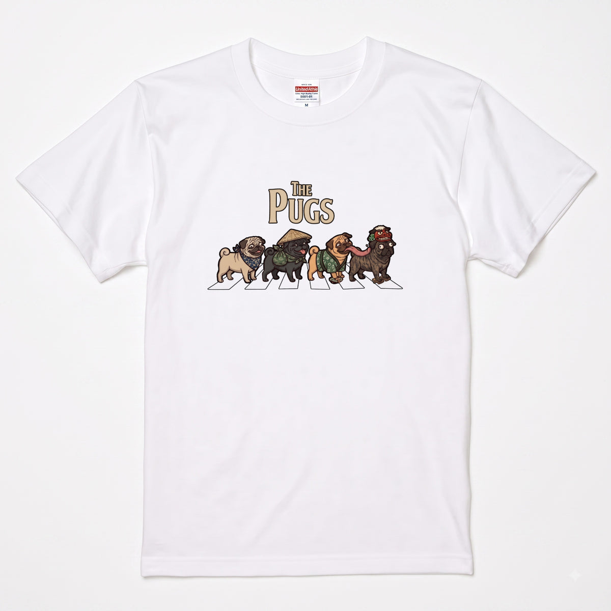 THE PUGS 横断歩道 キャンプ ゆるかわ Tシャツ 【犬好き・愛犬家・アウトドア・ギフトに最適】