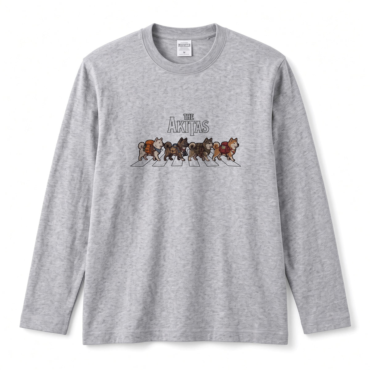 THE AKITAS | 秋田犬 横断歩道 バンド風 ロンT 長袖Tシャツ 日本犬 犬好き ロック【秋田犬グッズ・愛犬家・散歩・おもしろ・かわいい・誕生日ギフトに最適】