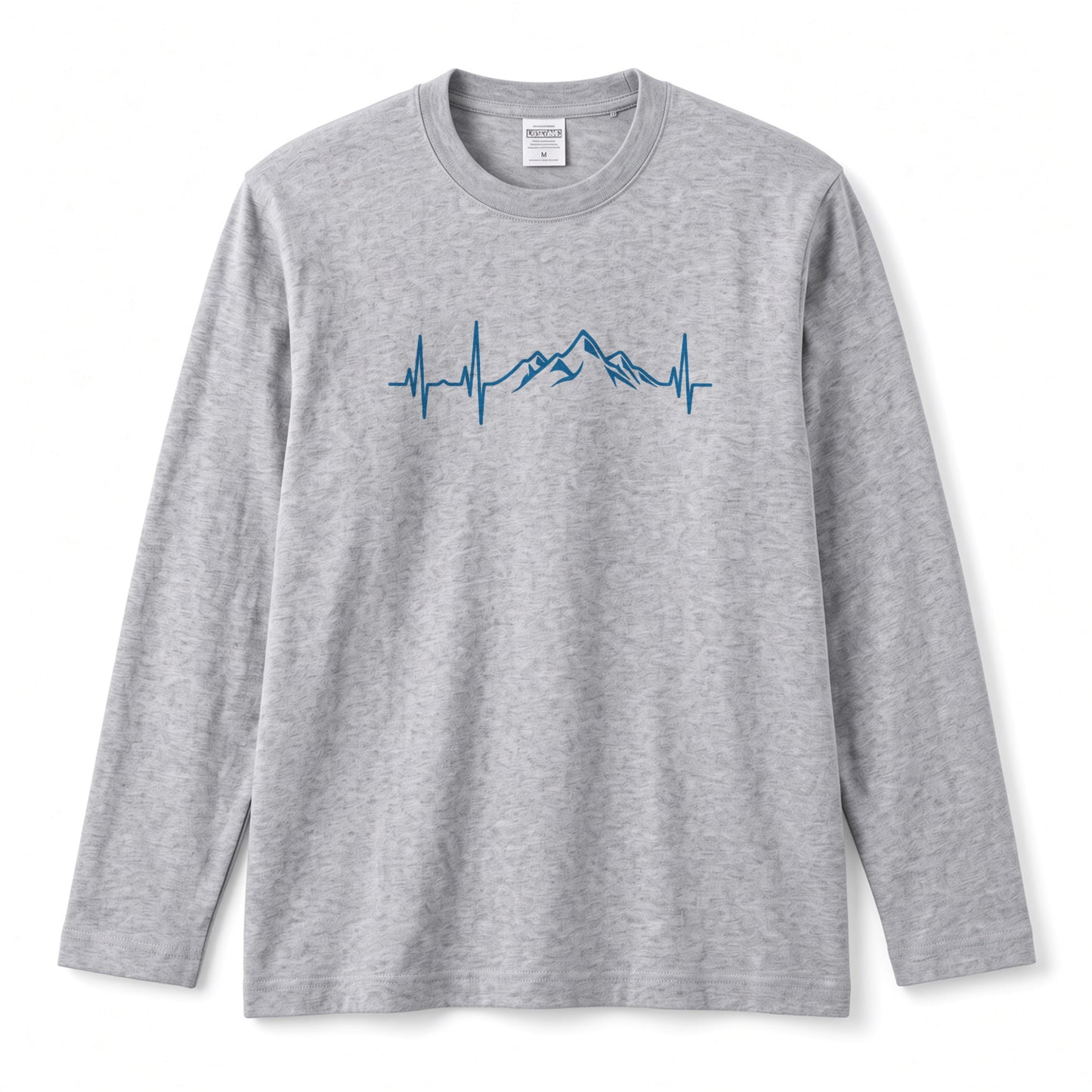 MOUNTAIN BEAT ロンT | ミニマル 山脈グラフィック 心拍数 長袖 カジュアル Tシャツ【アウトドアファッション・普段着・ルームウェア・ユニセックス・ギフトに最適