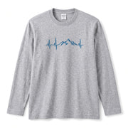 MOUNTAIN BEAT ロンT | ミニマル 山脈グラフィック 心拍数 長袖 カジュアル Tシャツ【アウトドアファッション・普段着・ルームウェア・ユニセックス・ギフトに最適