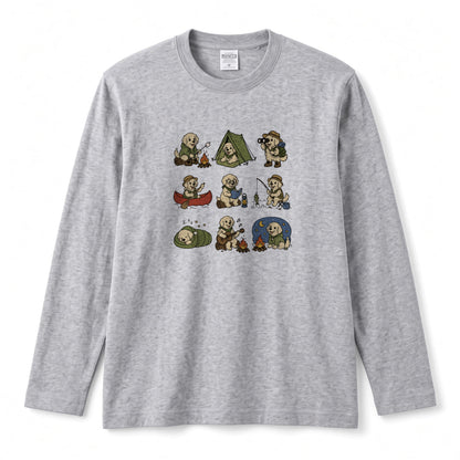 GOLDEN CAMP | 手描き風 ゴールデンレトリバー キャンプギア かわいい グラフィック 長袖Tシャツ【犬雑貨・秋キャンプ・ルームウェア・ギフトに最適】