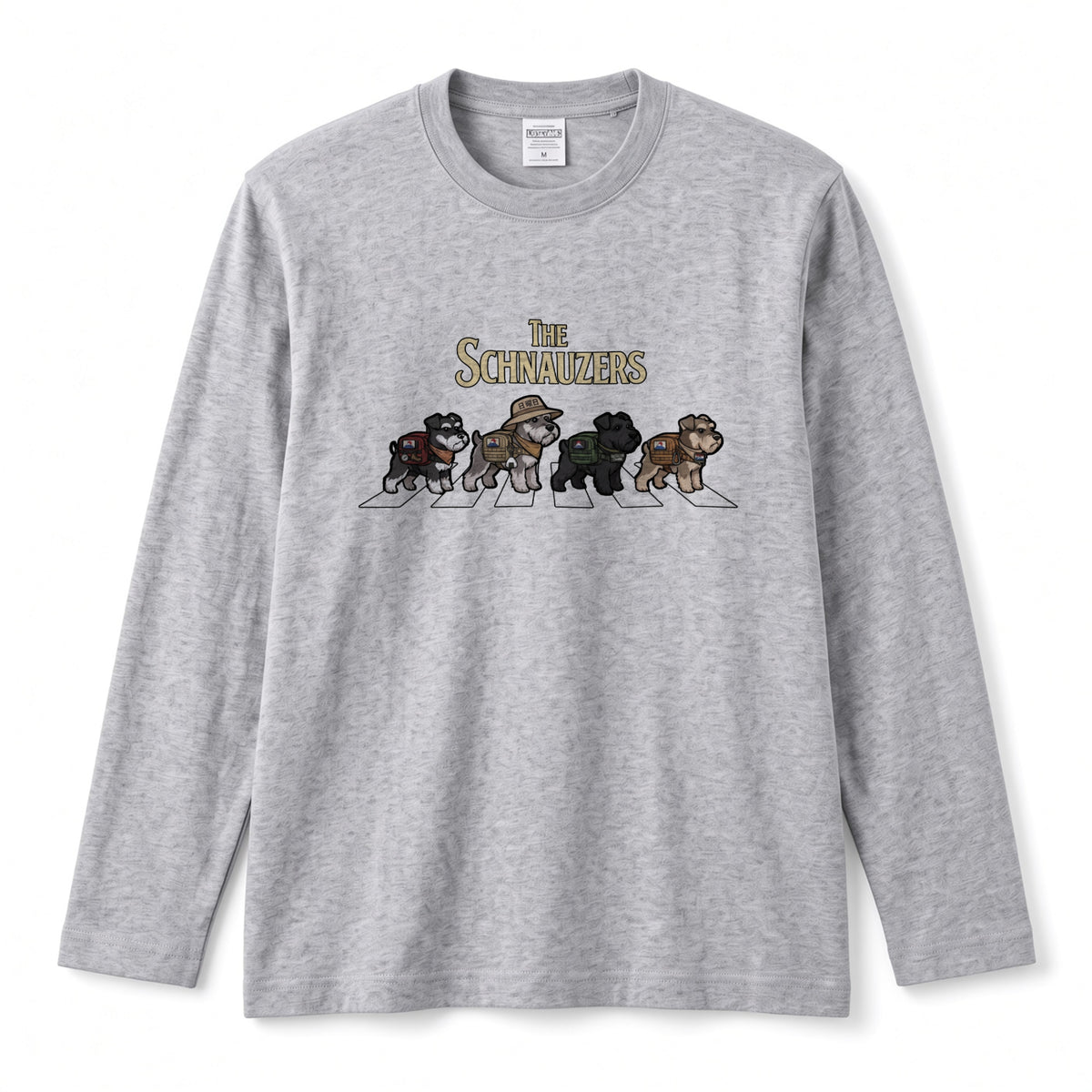THE SCHNAUZERS ミニチュアシュナウザー散歩デザイン ブラック長袖Tシャツ