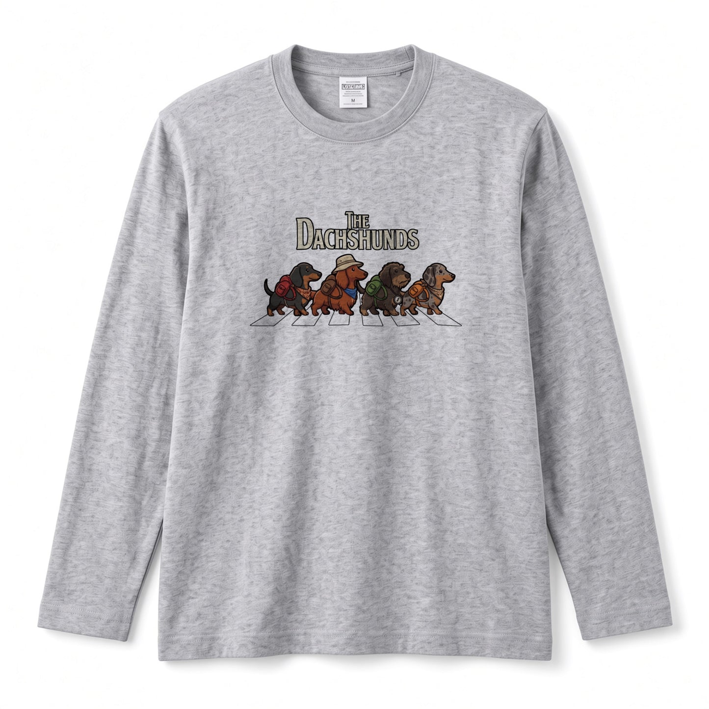 THE DACHSHUNDS ロンT | レトロ クラシック バンド風 ダックスグラフィック 長袖 カジュアル Tシャツ【おもしろTシャツ・普段着・ルームウェア・ユニセックス・ギフトに最適】