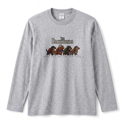 THE DACHSHUNDS ロンT | レトロ クラシック バンド風 ダックスグラフィック 長袖 カジュアル Tシャツ【おもしろTシャツ・普段着・ルームウェア・ユニセックス・ギフトに最適】