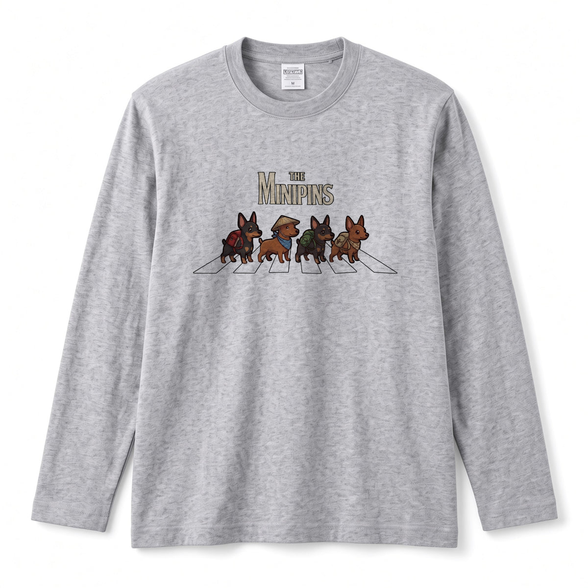 THE MINIPINS ミニチュアピンシャー散歩デザイン ブラック長袖Tシャツ