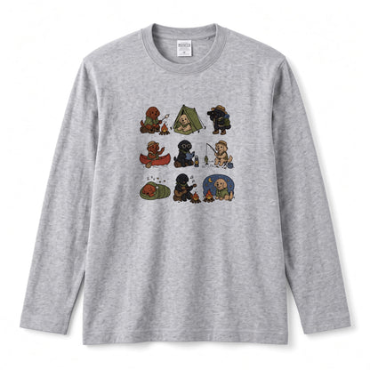POODLE CAMP | 手描き風 トイプードル キャンプギア かわいい グラフィック 長袖Tシャツ【犬雑貨・秋キャンプ・ルームウェア・ギフトに最適】