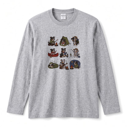 AUSTRALIAN SHEPHERD CAMP | 手描き風 オージー キャンプギア かわいい グラフィック 長袖Tシャツ【犬雑貨・秋キャンプ・ルームウェア・ギフトに最適】