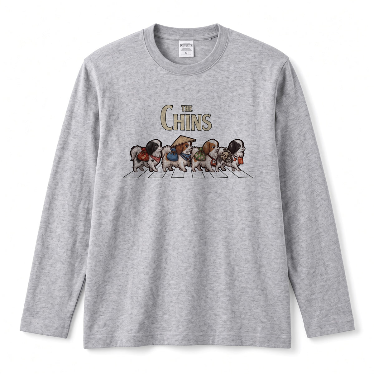 THE CHINS 狆（ちん）散歩デザイン ブラック長袖Tシャツ