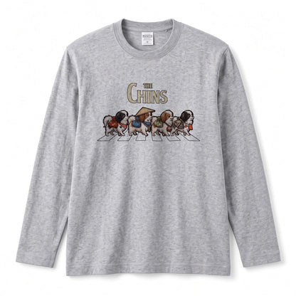 THE CHINS 狆（ちん）散歩デザイン ブラック長袖Tシャツ