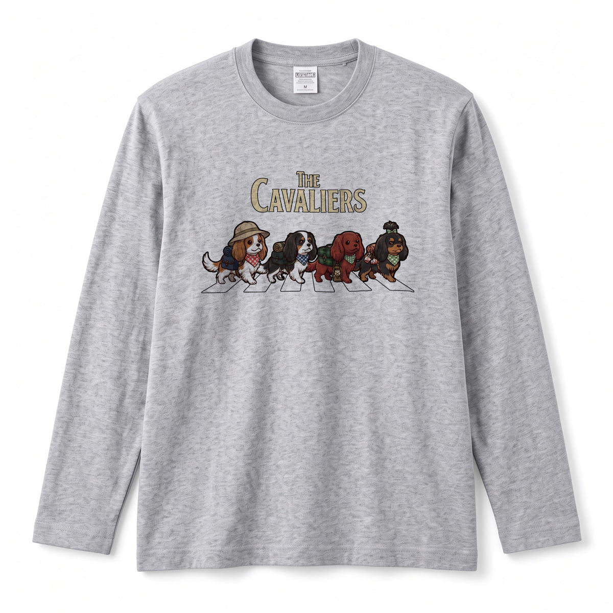 THE CAVALIERS キャバリア散歩デザイン ブラック長袖Tシャツ