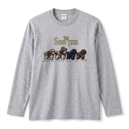 THE SHIH TZUS シーズー散歩デザイン ブラック長袖Tシャツ