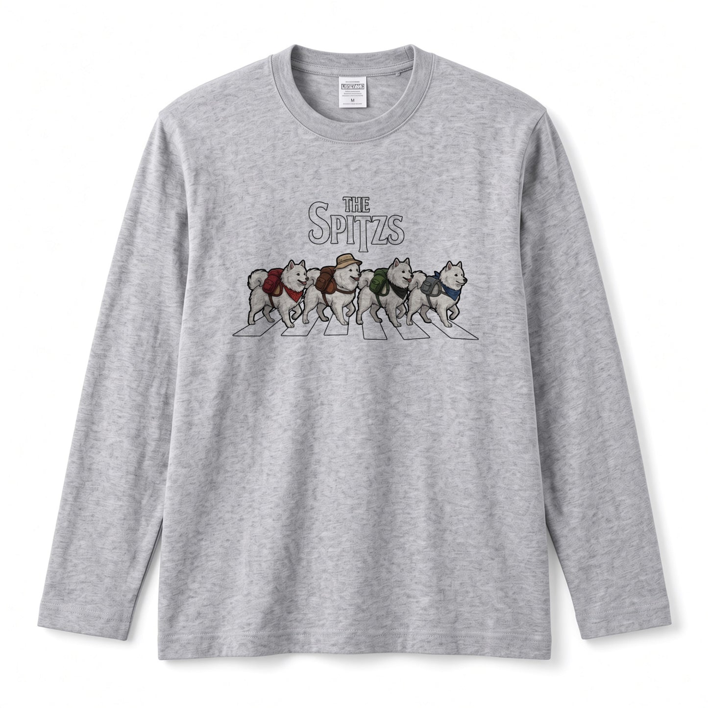 THE SPITZS 日本スピッツ散歩デザイン ブラック長袖Tシャツ