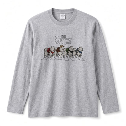 THE SPITZS 日本スピッツ散歩デザイン ブラック長袖Tシャツ