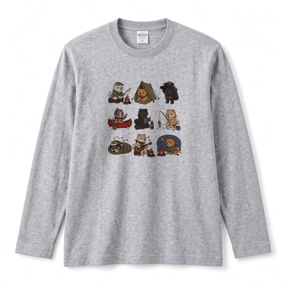 POMERANIAN CAMP | 手描き風 ポメラニアン キャンプギア かわいい グラフィック 長袖Tシャツ【犬雑貨・秋キャンプ・ルームウェア・ギフトに最適】