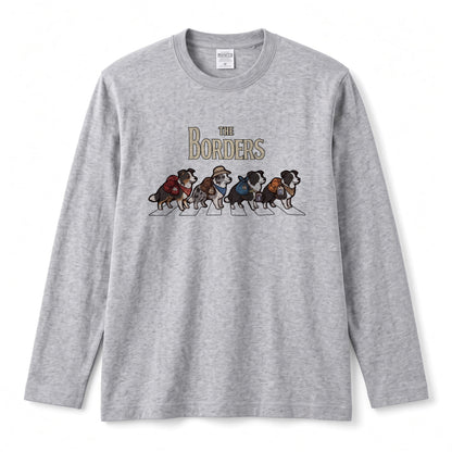 THE BORDERS ボーダーコリー散歩デザイン ブラック長袖Tシャツ