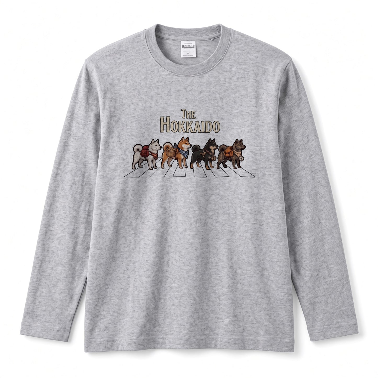 THE HOKKAIDO 北海道犬散歩デザイン ブラック長袖Tシャツ