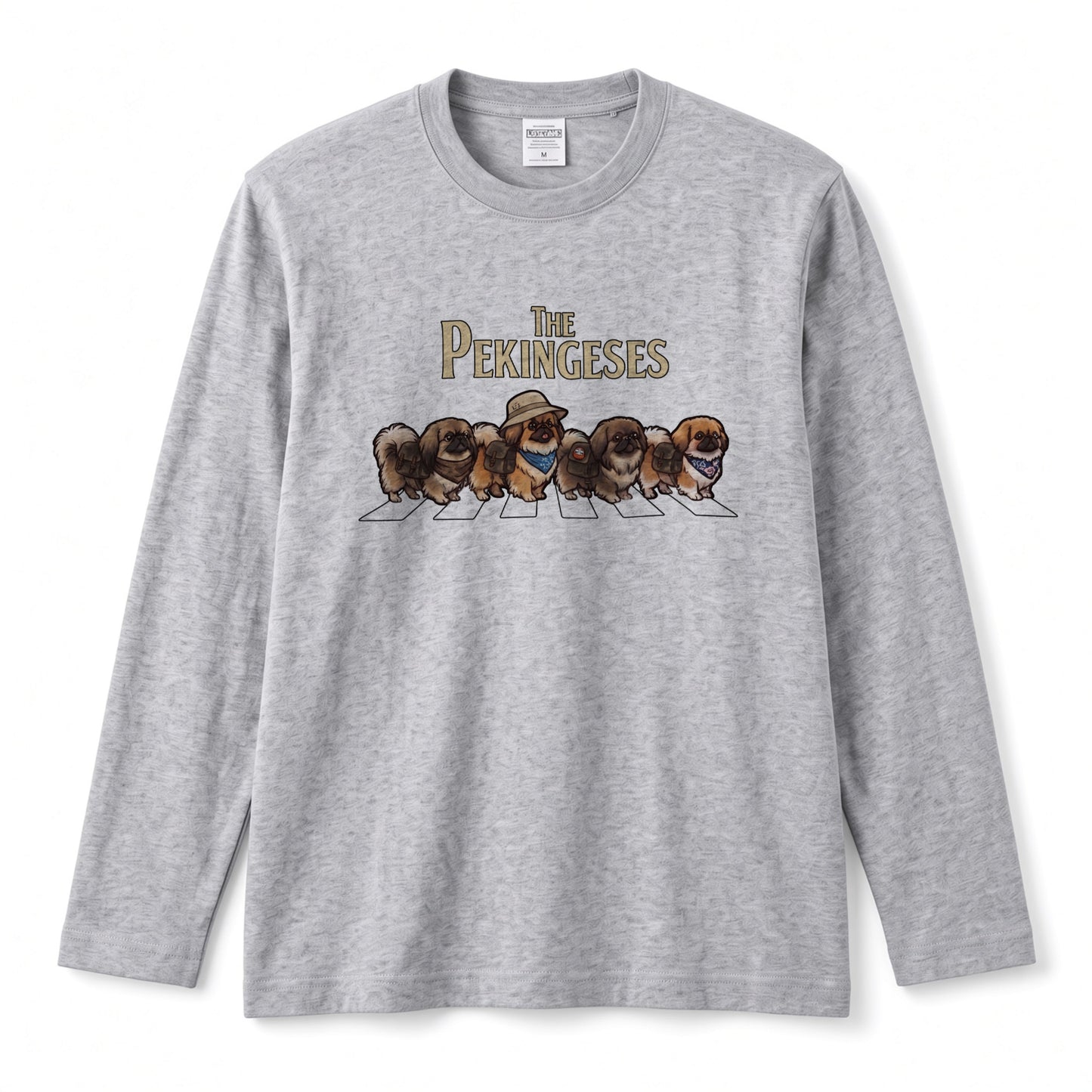 THE PEKINGESES ペキニーズ散歩デザイン ブラック長袖Tシャツ