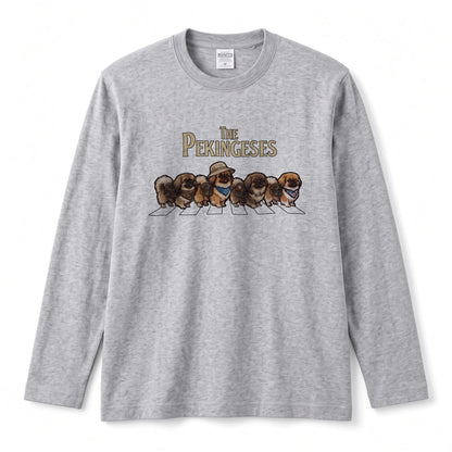 THE PEKINGESES ペキニーズ散歩デザイン ブラック長袖Tシャツ