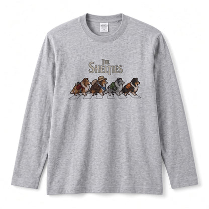THE SHELTIES シェルティ散歩デザイン ブラック長袖Tシャツ