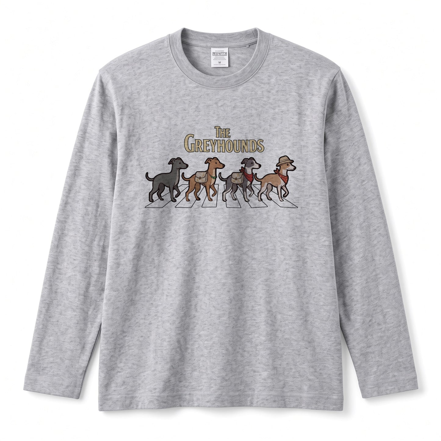 THE GREYHOUNDS グレイハウンド散歩デザイン ブラック長袖Tシャツ