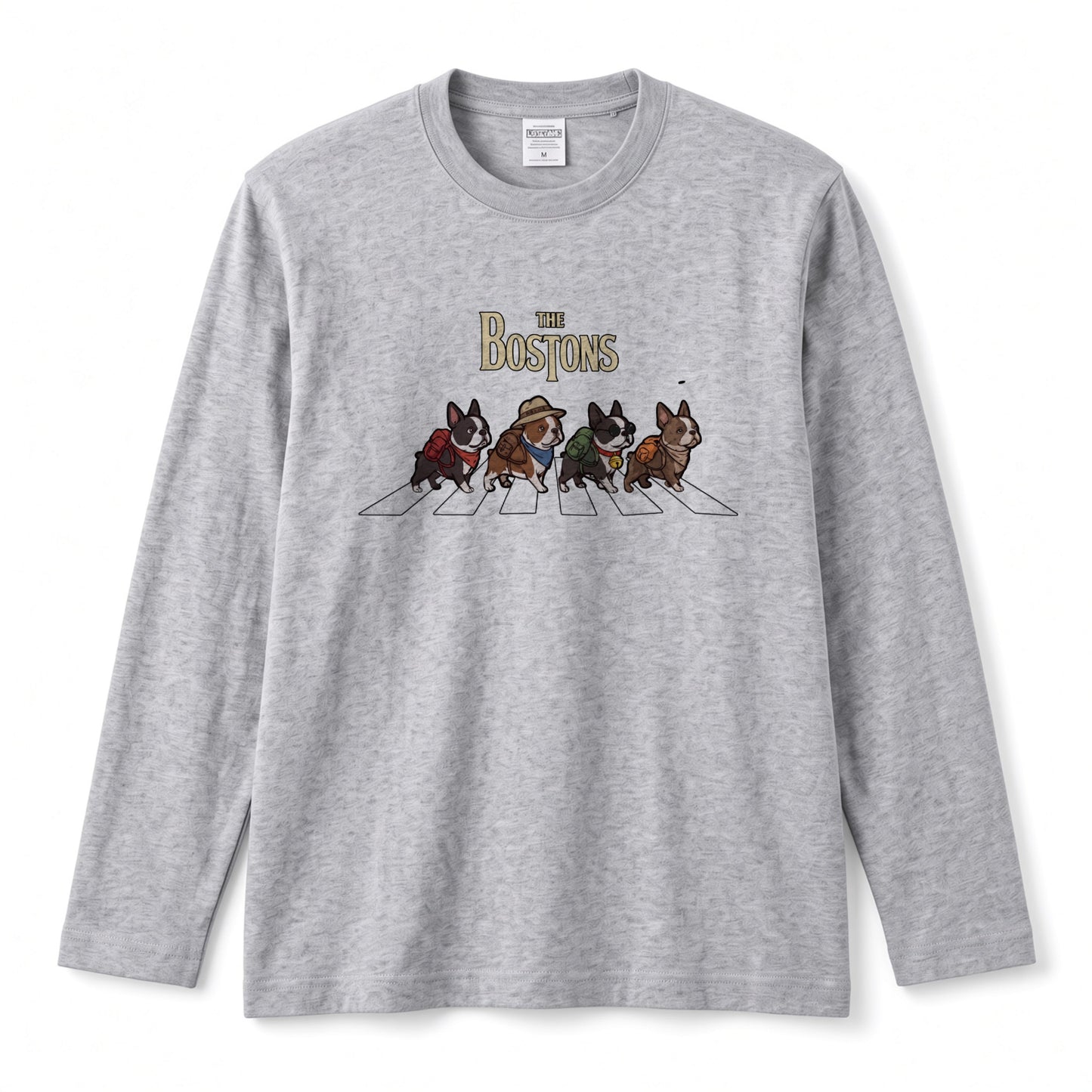 THE BOSTONS ボストンテリア散歩デザイン ブラック長袖Tシャツ