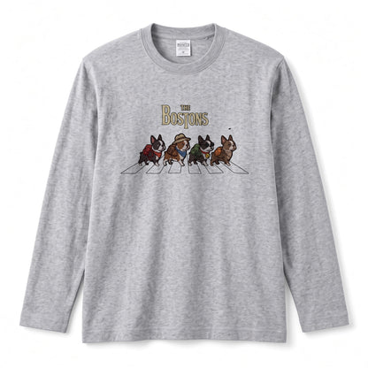 THE BOSTONS ボストンテリア散歩デザイン ブラック長袖Tシャツ