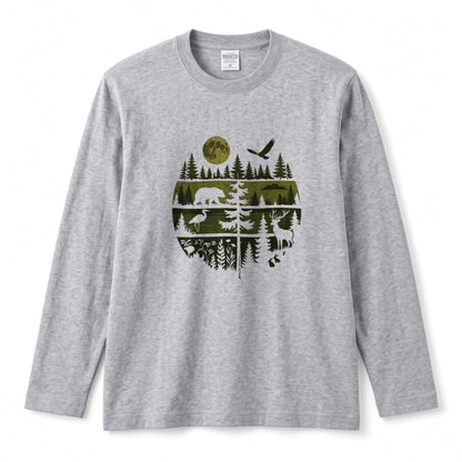 WILDLIFE FOREST ロンT | レトロ サークルグラフィック 森林浴 長袖 カジュアル Tシャツ【アウトドアファッション・普段着・ルームウェア・ユニセックス・ギフトに最適】
