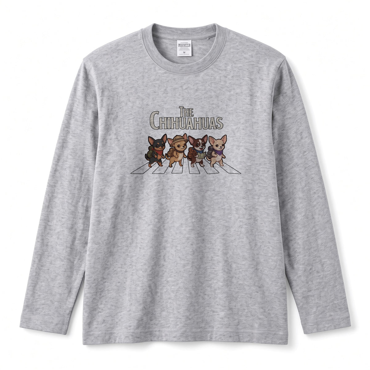 THE CHIHUAHUAS | チワワ 横断歩道 バンド風 ロンT 長袖Tシャツ 犬好き ロック【チワワグッズ・愛犬家・散歩・おもしろ・かわいい・誕生日ギフトに最適】
