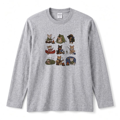 CHIHUAHUA CAMP | 手描き風 チワワ キャンプギア かわいい グラフィック 長袖Tシャツ【犬雑貨・秋キャンプ・ルームウェア・ギフトに最適】