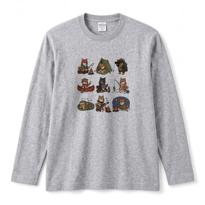 SHIBA CAMP | 手描き風 柴犬 キャンプギア かわいい グラフィック 長袖Tシャツ【和犬雑貨・秋キャンプ・アウトドア・ギフトに最適】