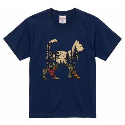 猫と森の植物 Tシャツ ｜ 猫好き・ボタニカル・自然・アウトドア・おしゃれに人気