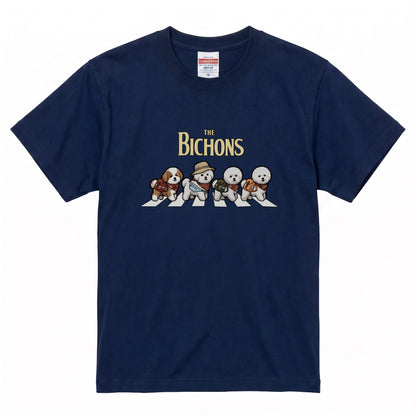 THE BICHONS 横断歩道 キャンプ ゆるかわ パロディTシャツ 【犬好き・愛犬家・アウトドア・ギフトに最適】