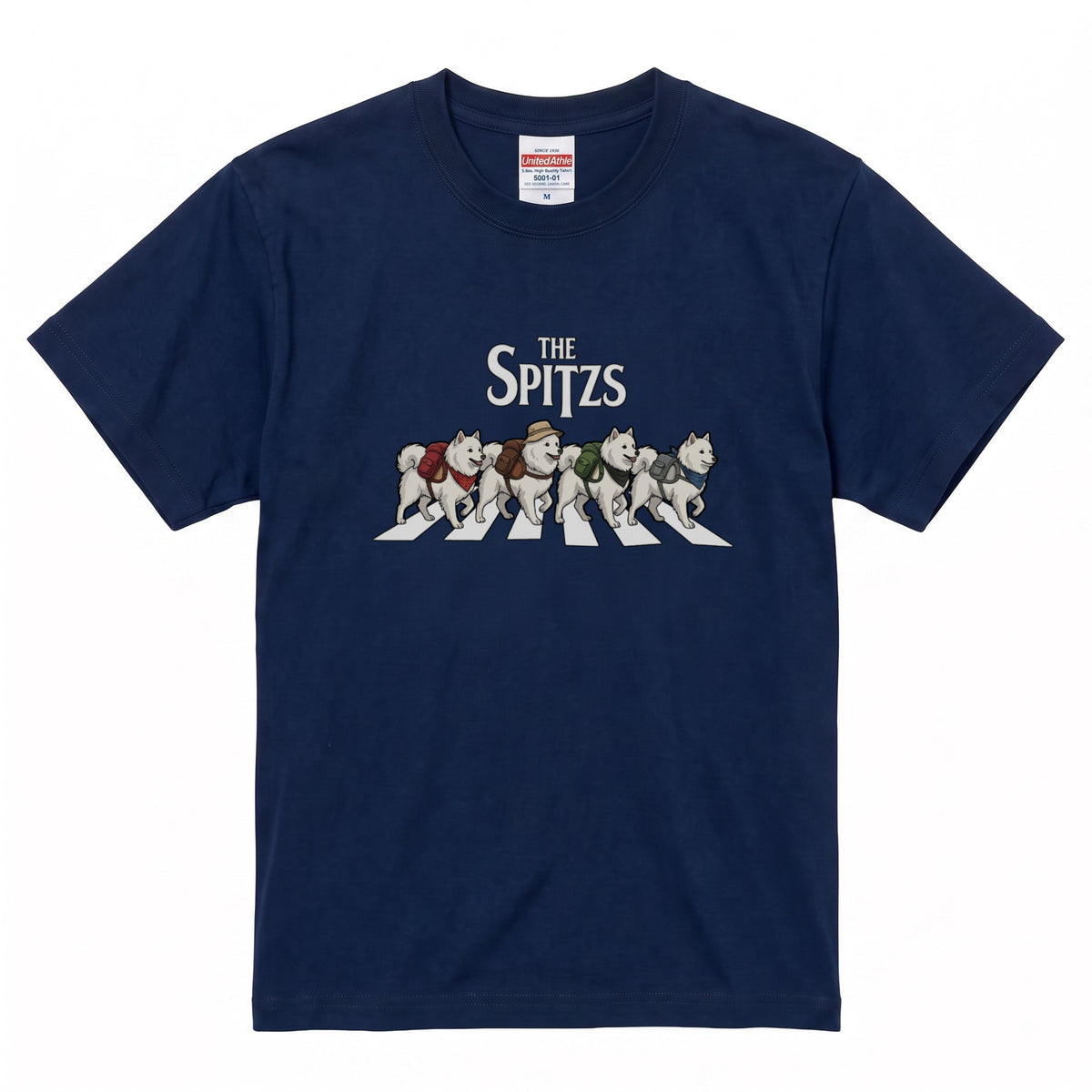 THE SPITZS | 横断歩道 ゆるかわ スピッツ キャンプ パロディTシャツ【犬好き・愛犬家・アウトドア・ギフトに最適】