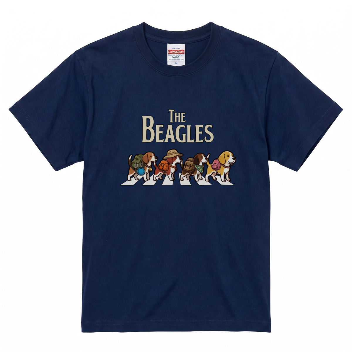 THE BEAGLES 横断歩道 キャンプ ゆるかわ パロディTシャツ 【犬好き・愛犬家・アウトドア・ギフトに最適】