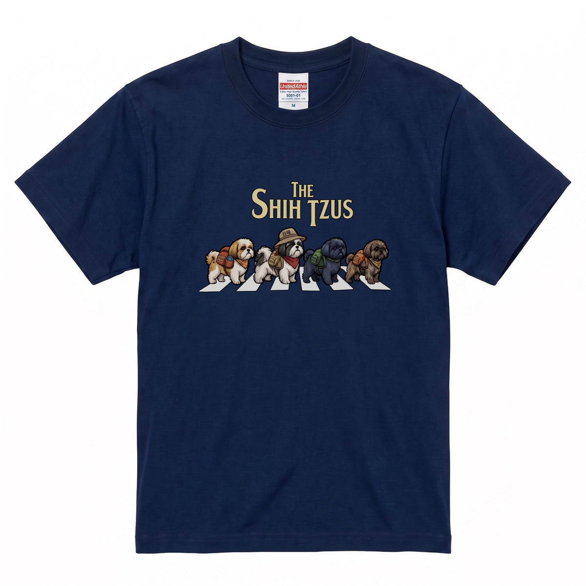 THE SHIH TZUS 横断歩道 キャンプ ゆるかわ パロディTシャツ 【犬好き・愛犬家・アウトドア・ギフトに最適】