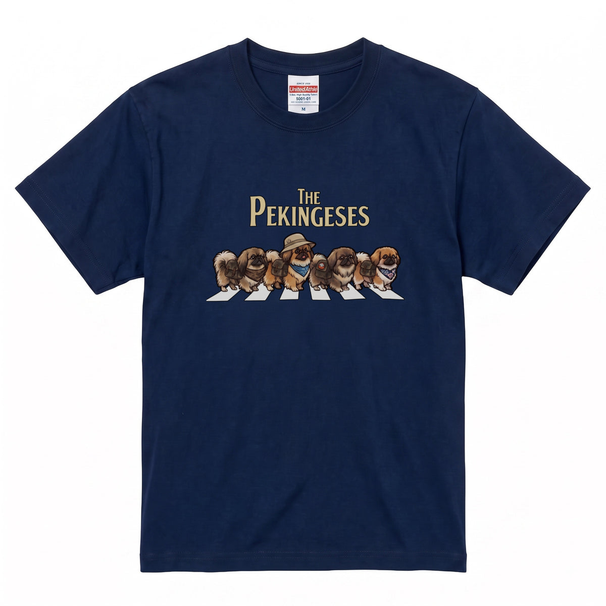 THE PEKINGESES 横断歩道 キャンプ ゆるかわ パロディTシャツ 【犬好き・愛犬家・アウトドア・ギフトに最適】